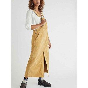 Free People Holly Skirtall Tan Midi Corduroy Overall Dress Medium